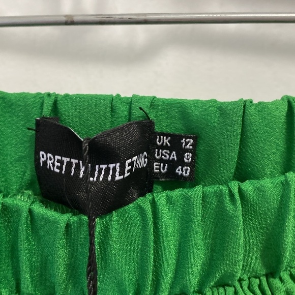 🚨PrettyLittleThing Wide Leg Bright Green Plisse High Waisted Trousers Pants - Picture 8 of 10